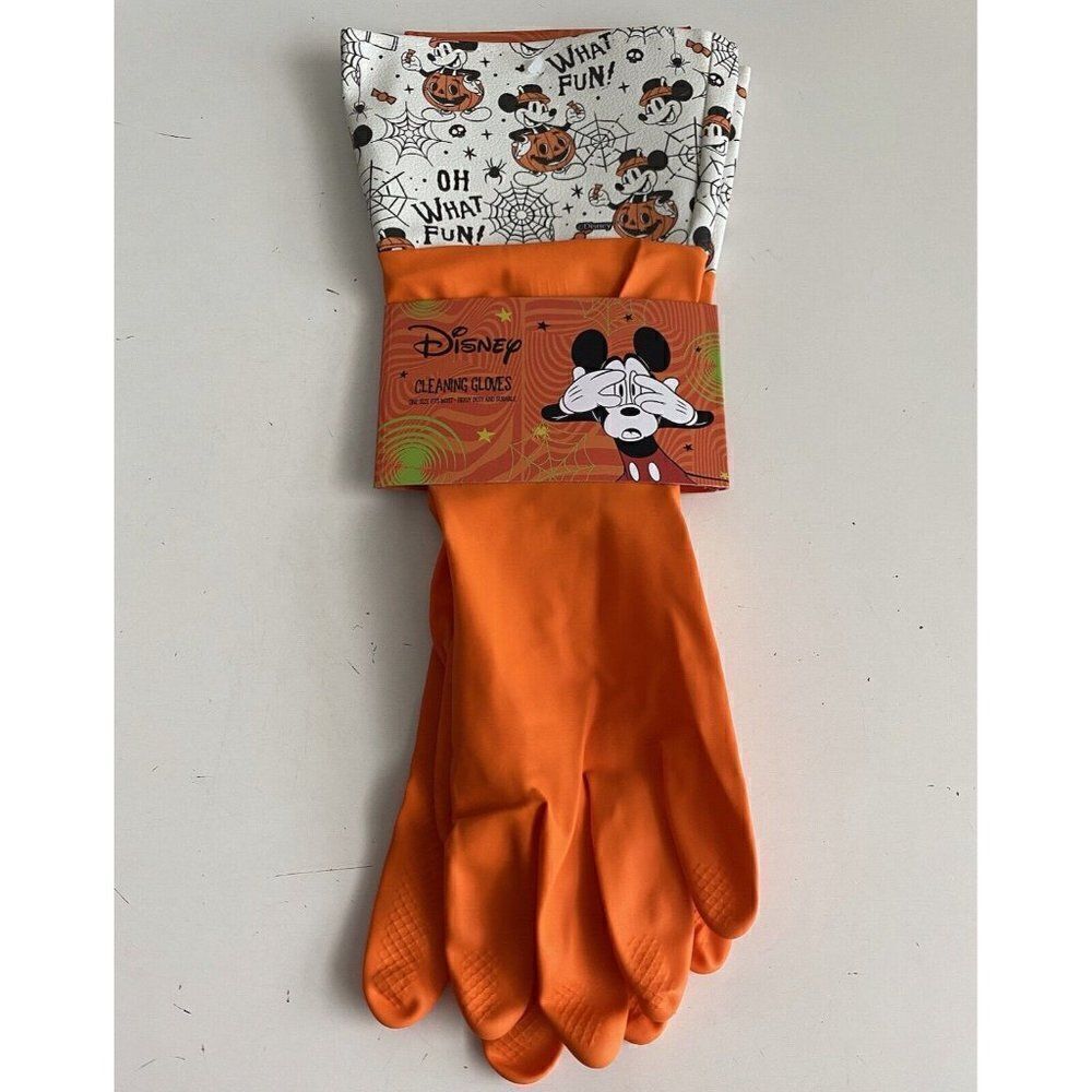 Disney Halloween Mickey Mouse Pumpkin Heavy Duty Latex Cleaning Gloves Orange